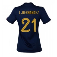 Camiseta Francia Lucas Hernandez #21 Primera Equipación Replica Mundial 2022 para mujer mangas cortas